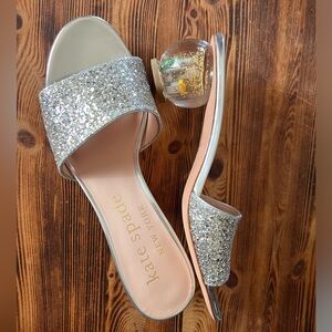 Kate Spade New York Polished Slide Sandals Women's 2" Heels Silver Size 9.5